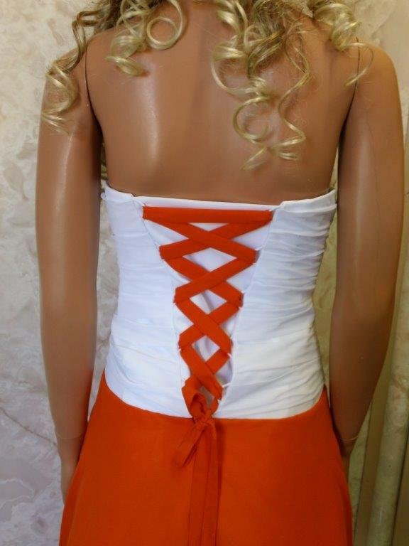 White and orange strapless Bridesmaid Dresses